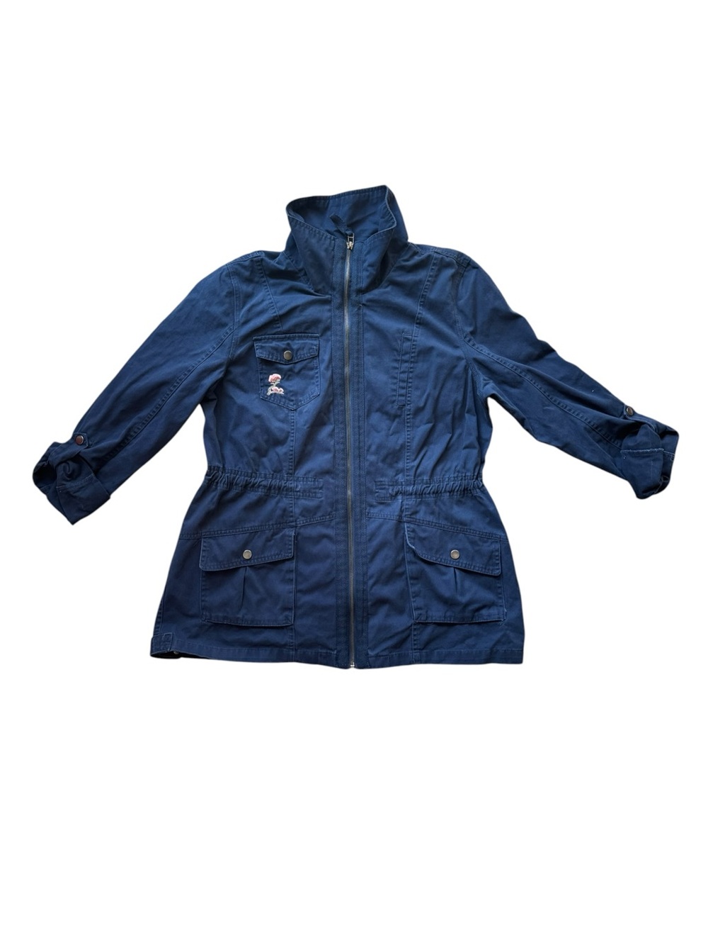 Ashley Downtown Collection Floral Embroidered Utility Jacket Navy XL